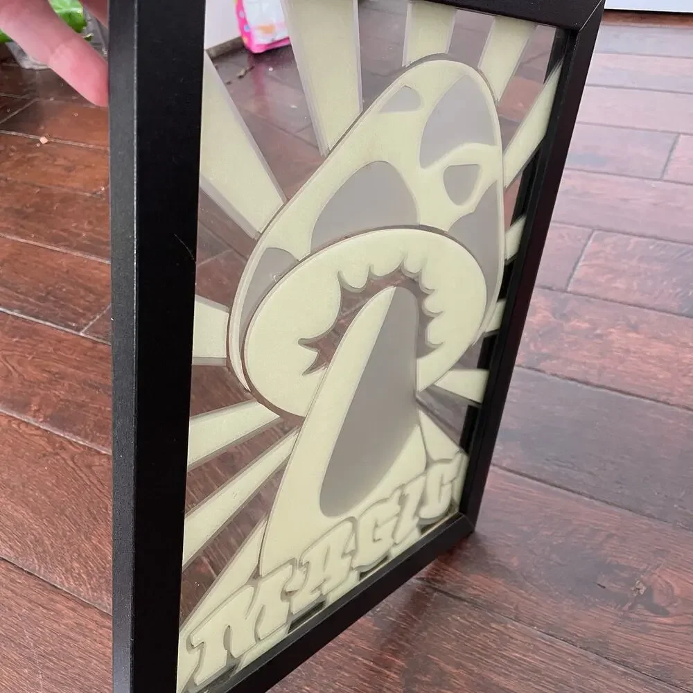 Vintage Glow In Dark Magic Mushroom Mirror Etched Groovy Trippy Psychedelic READ